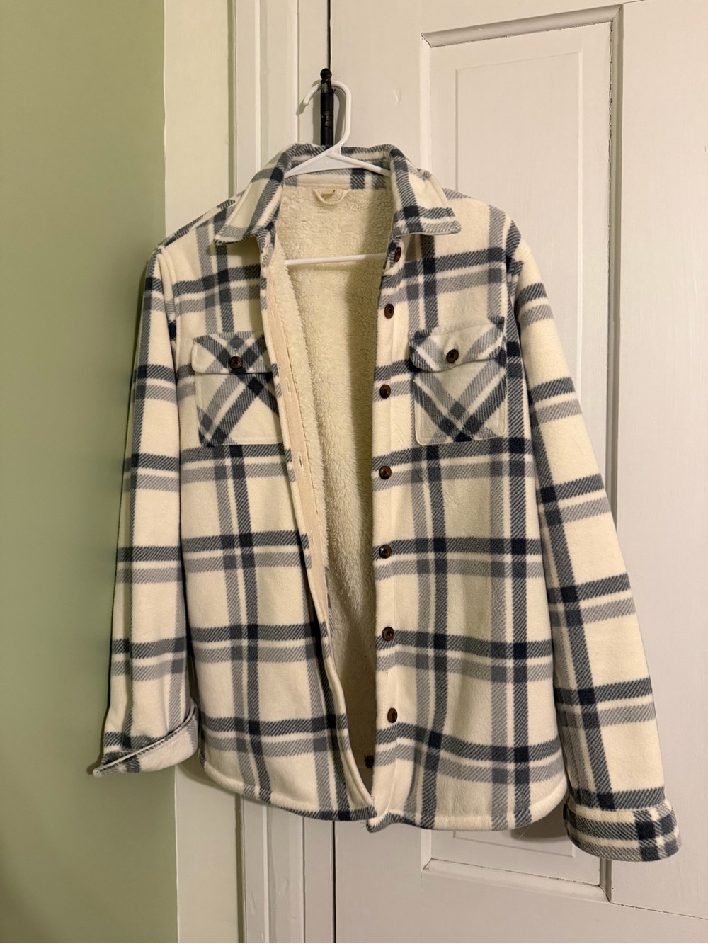 Fleece Lined Blue & White Flannel Jacket - Small